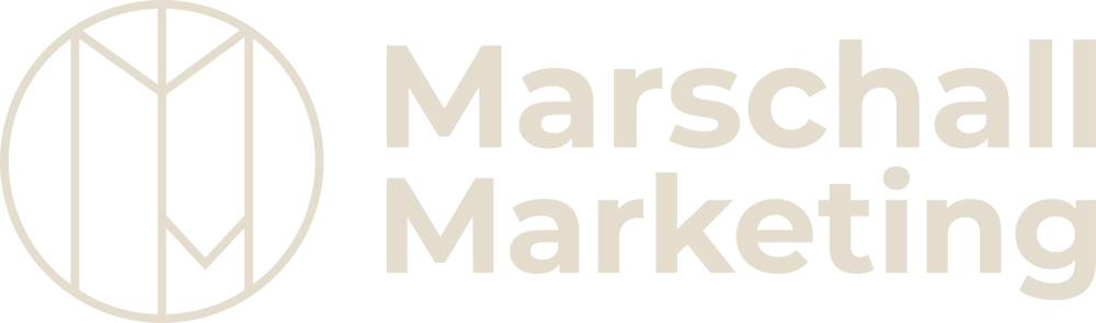 Marschall Marketing Logo mit stilisiertem "M" in einem Kreis und dem Schriftzug "Marschall Marketing".