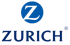 Zurich Logo mit einem blauen Kreis, der ein schwarzes Z enthält, über dem blauen Schriftzug ZURICH auf schwarzem Grund.