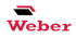 Roter Weber Schriftzug mit einem stilisierten roten Grillsymbol auf schwarzem Hintergrund.