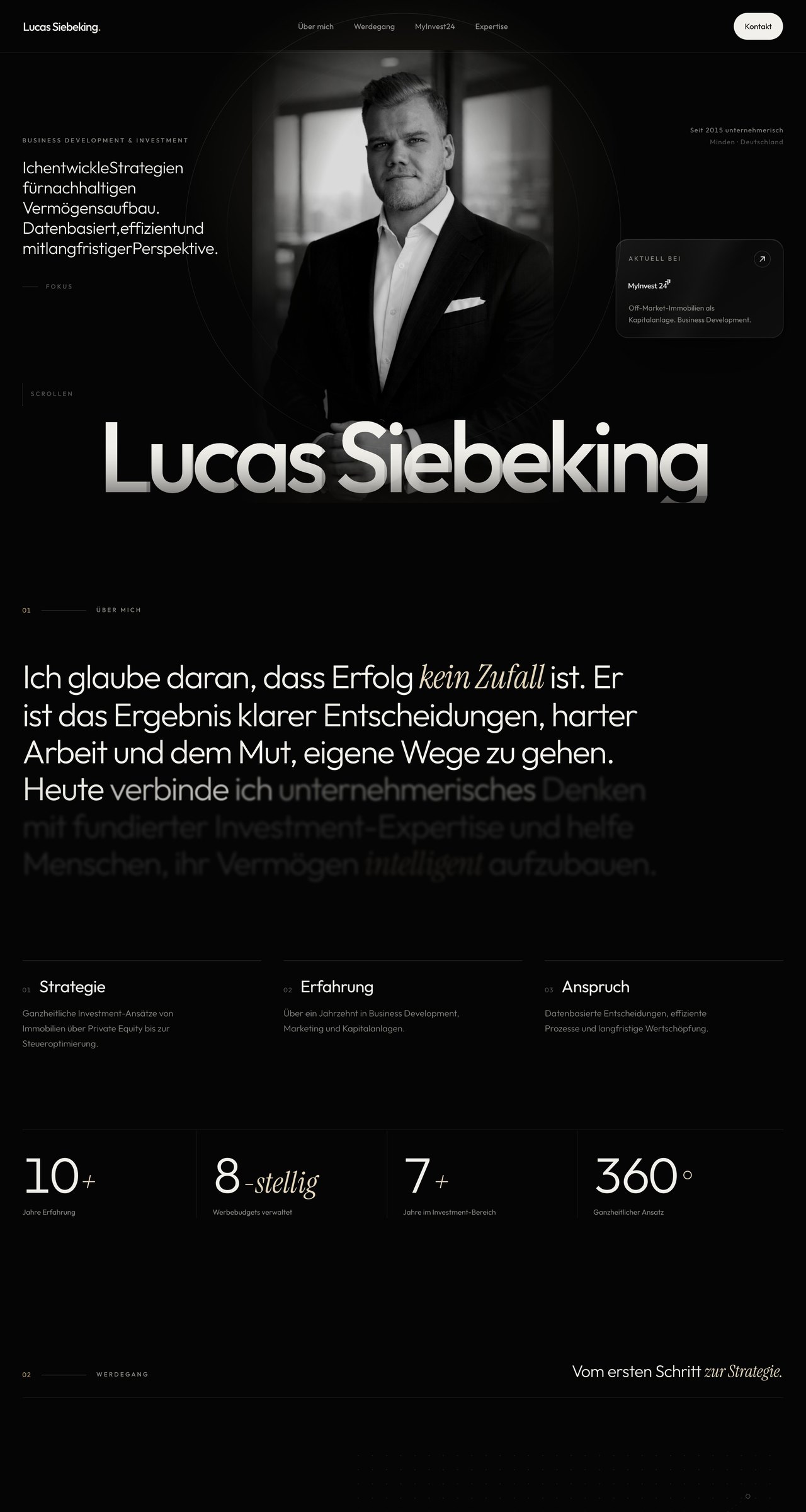 Lucas Siebeking website, first three screens