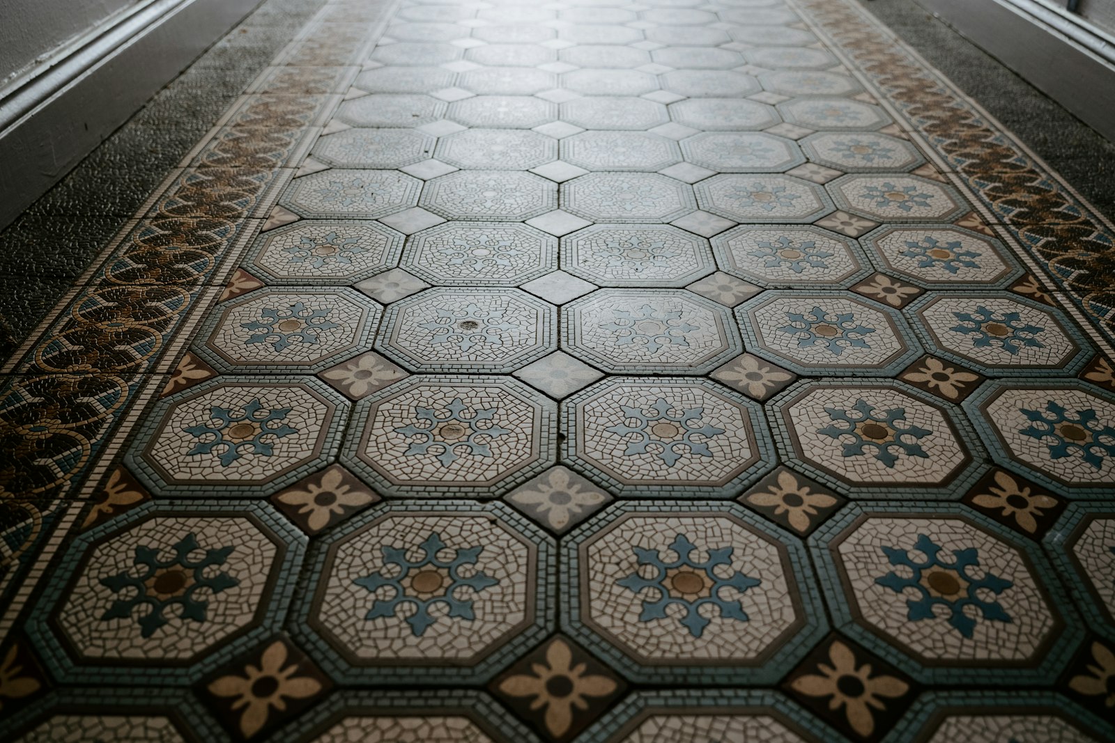 Waterproof membrane applied to a bathroom floor before tiling