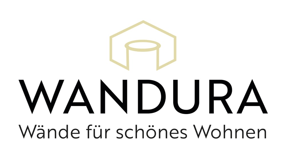 WANDURA Logo: Hausumriss mit zylindrischem Objekt, darunter Text "WANDURA Wände für schönes Wohnen".