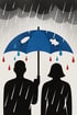 ERGO-Versicherungsschutz: Zwei Personen unter einem Regenschirm, die das gemeinsam geteilte Risiko symbolisieren