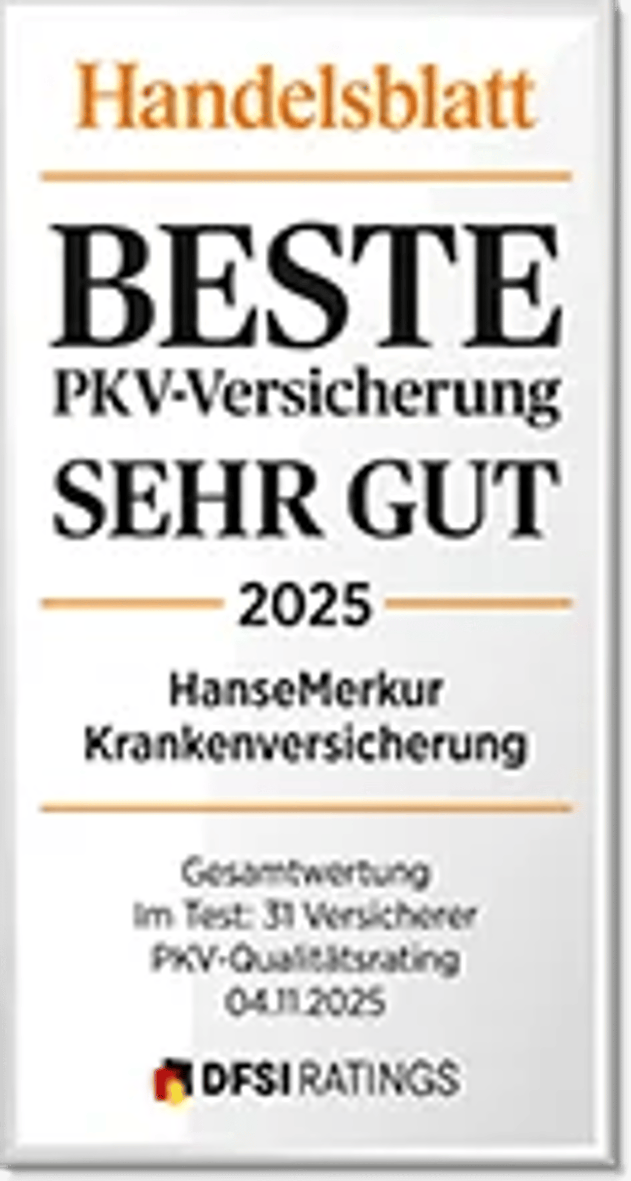 Handelsblatt – Beste PKV Sehr Gut 2025