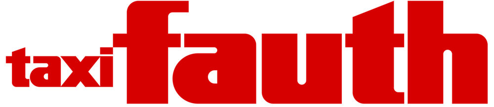 Roter Text auf dunklem Hintergrund, der „taxi fauth“ liest.