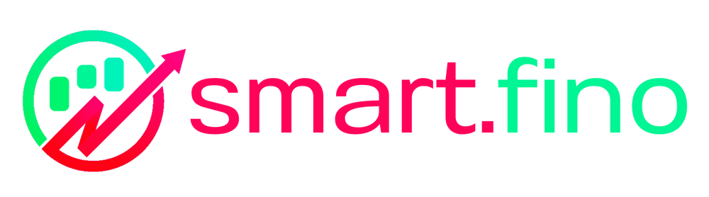 Grünes und rotes Logo mit einem Kreis, Diagrammbalken und einem nach oben zeigenden Pfeil, daneben der Text "smart.fino".