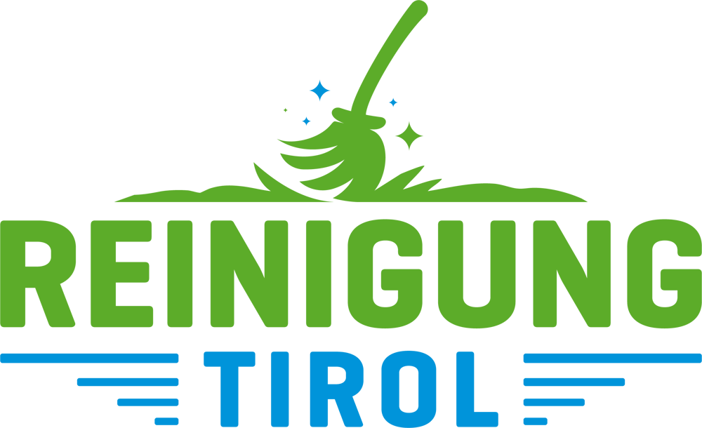 Logo mit grünem Besen, blauen Sternen und den Worten "REINIGUNG TIROL".
