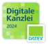 Grünes Siegel "Digitale Kanzlei 2024" mit DATEV Logo.