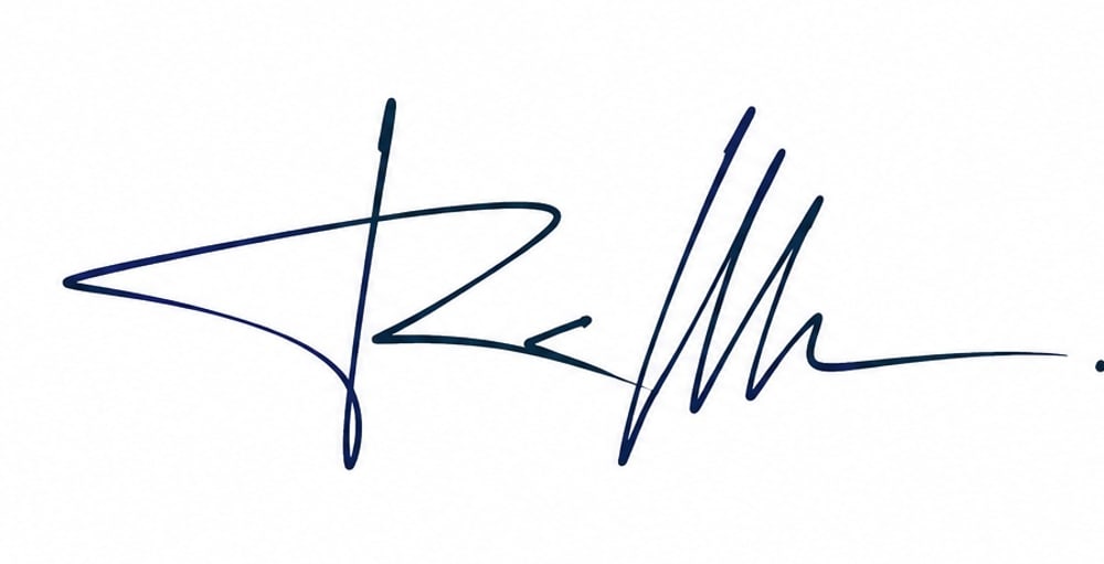 Handschriftliche Unterschrift in dunkelblauer Tinte auf weißem Hintergrund.