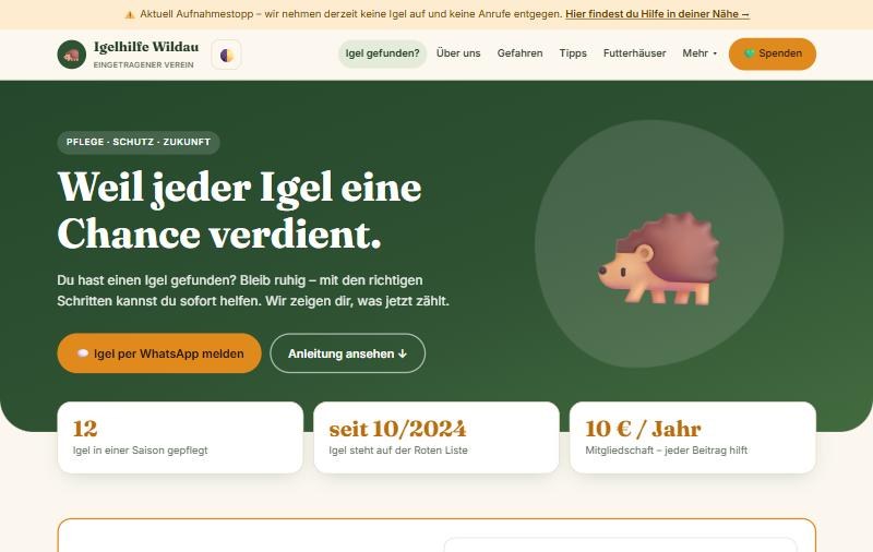 Design-Vorschau der Igelhilfe Wildau auf dem Laptop