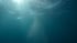 Luftblasen steigen in tiefblauem Wasser unter einer hellen, sonnenbeschienenen Meeresoberfläche nach oben.