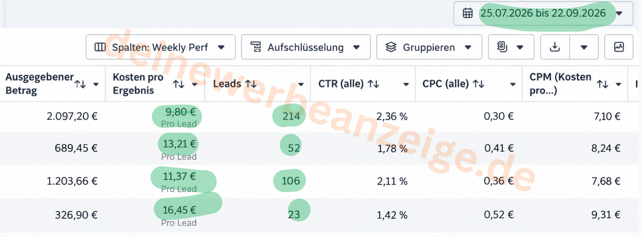 Screenshot Werbeanzeigenmanager, Ästhetikpraxis in Essen