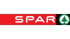 SPAR-Logo mit rotem Balken, schwarzer Schrift und grünem Tannenbaum-Symbol auf schwarzem Kreis.