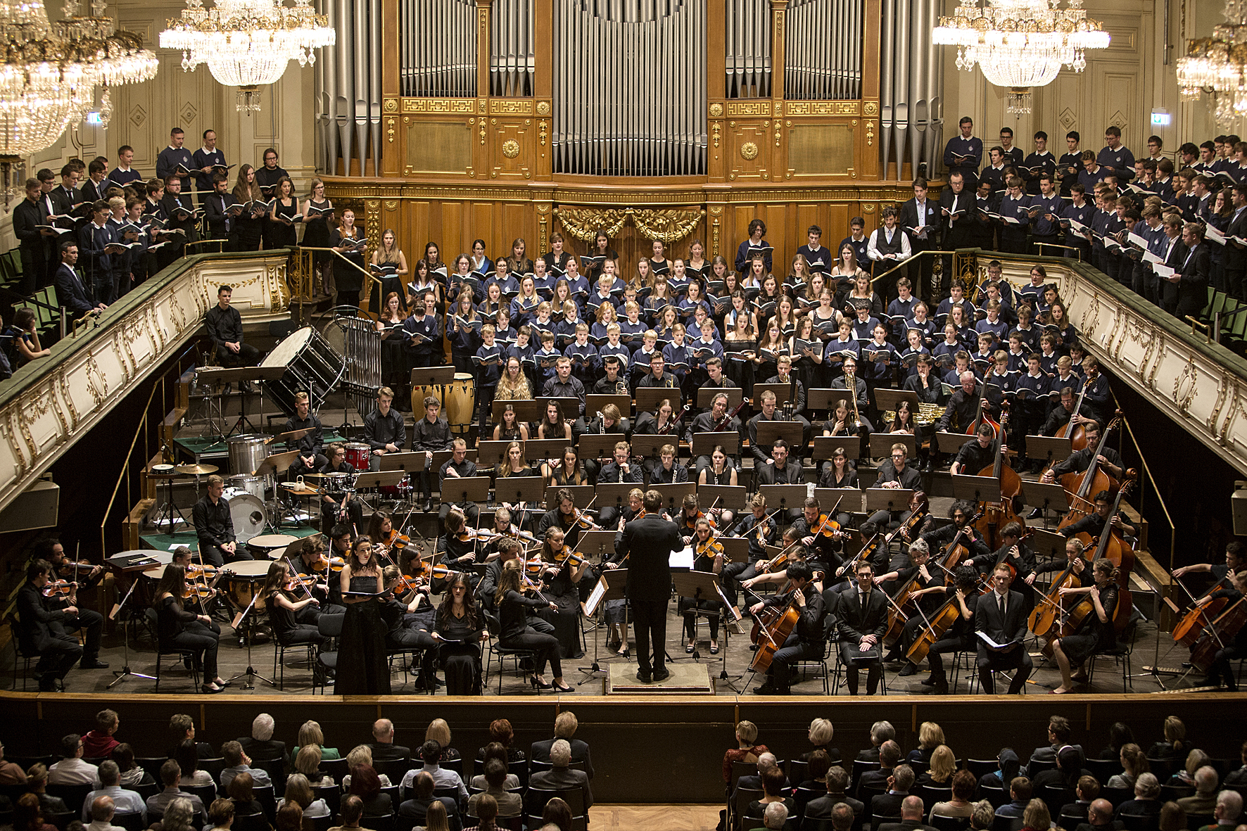 Combined choirs and orchestra in The Armed Man at the closing gala in the Stefaniensaal, Voices of Spirit 2016, Graz