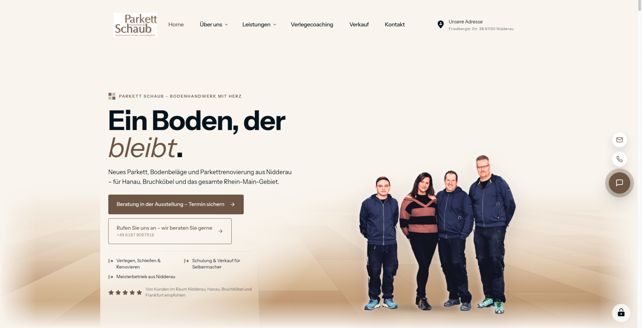 Startseite der Website von Parkett Schaub aus Nidderau