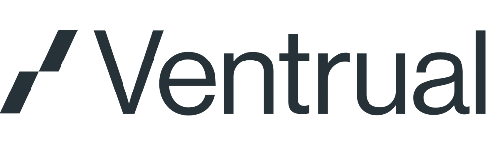 Ventrual Logo mit schwarzem Text und einem stilisierten V-Symbol.