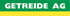 Weißer Text "GETREIDE AG" auf grünem Hintergrund mit gelbem Streifen darunter.