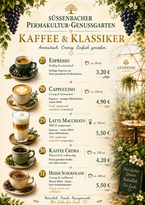 Speisekarte Kaffee und Klassiker