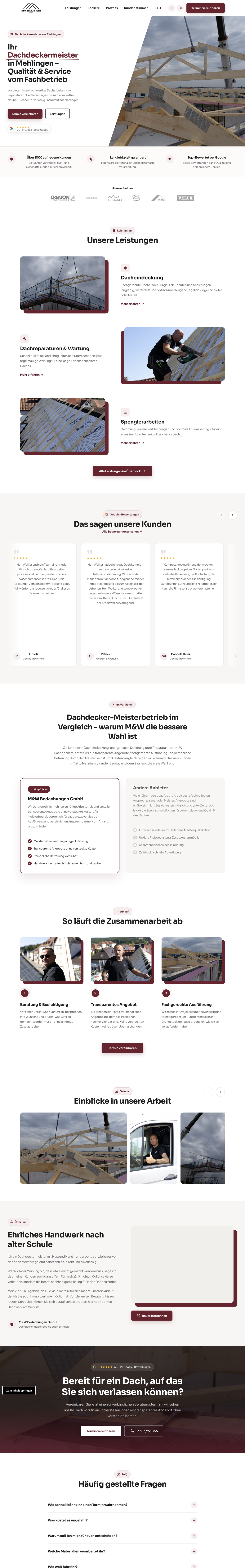 Website der M&W Bedachungen GmbH