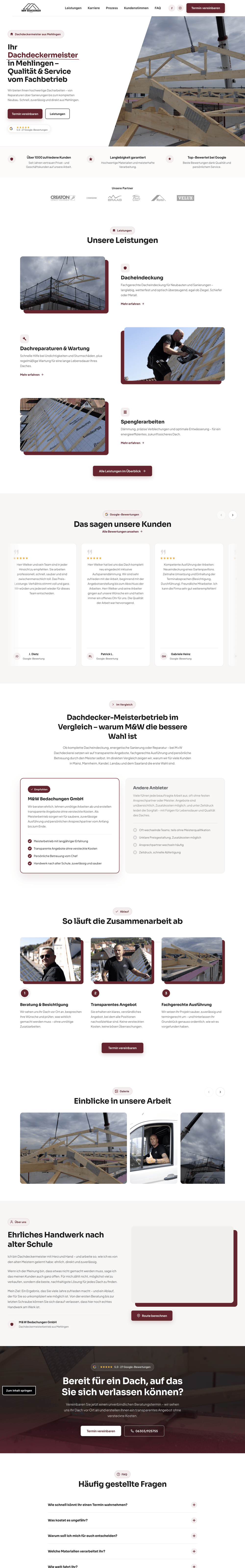 Website der M&W Bedachungen GmbH