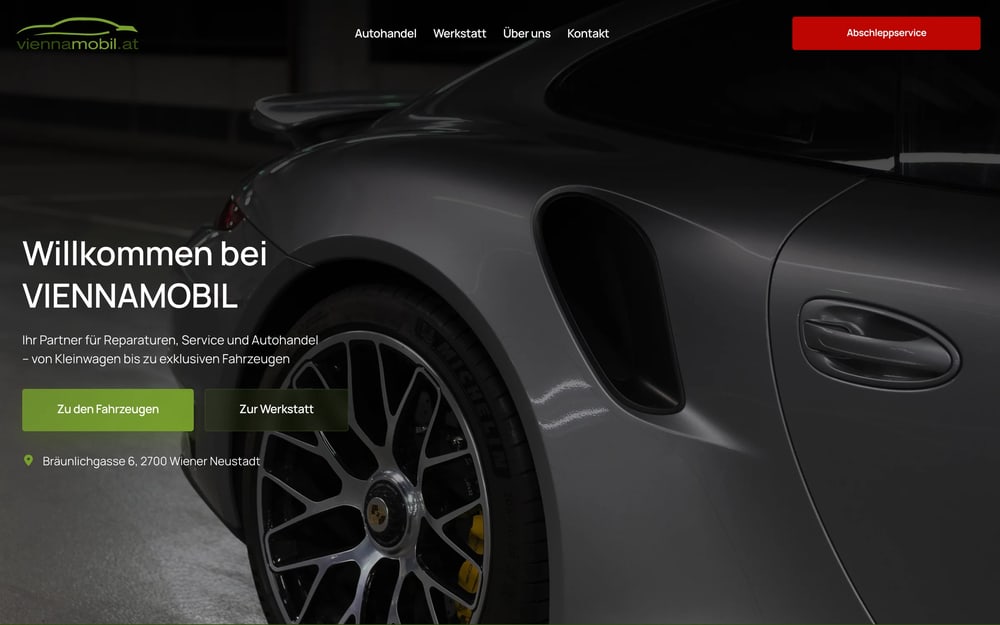 Startseite der Website von Viennamobil KFZ Technik