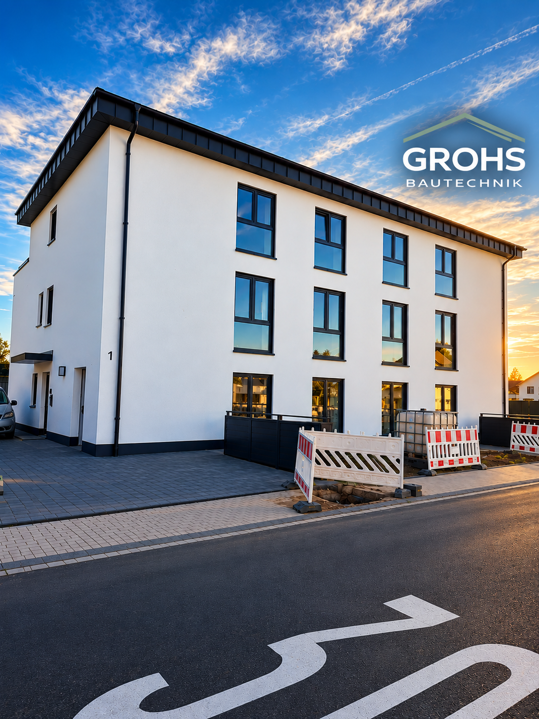 Modernes Wohnhaus mit neuen Fenstern und Hebeschiebetür, montiert von Grohs Bautechnik