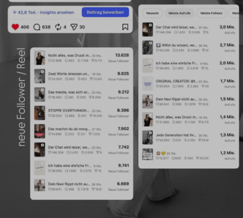 bis zu 13.628 neue Follower pro Reel