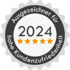 Ausgezeichnet für hohe Kundenzufriedenheit 2024, 5 goldene Sterne auf einem grauen Abzeichen.