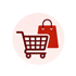Roter Einkaufswagen und eine Einkaufstasche als Symbol in einem hellen Kreis auf schwarzem Hintergrund - Software für Stabsarbeit - Notfall- und Krisenmanager (NKM®).