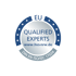 Siegel EU Qualified Experts nach DIN EN ISO/IEC 17024 mit der Website hvs-nrw.de und blauen Sternen.