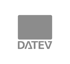 Schwarzes Quadrat über dem Text "DATEV" auf dunkelgrünem Hintergrund.