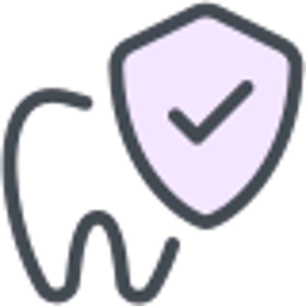 Weißer Zahn mit hellem, schützendem Schild und Häkchen.