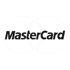 MasterCard-Logo mit zwei sich überschneidenden weißen Kreisen und schwarzem Schriftzug "MasterCard" auf grünem Hintergrund.