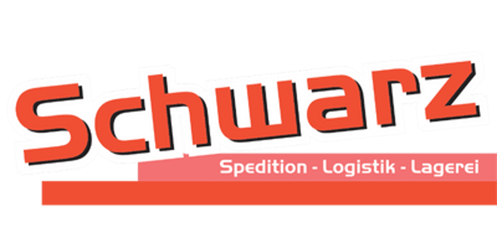 Logo "Schwarz Spedition - Logistik - Lagerei" in Rot und Orange auf grünem Hintergrund.