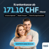 Krankenkasse ab 171.10 CHF/Monat. Junges Paar lächelt, Mann umarmt Frau von hinten.