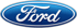 Blaues Ford-Logo in einer ovalen Form mit weißem Schriftzug und silbernem Rahmen.