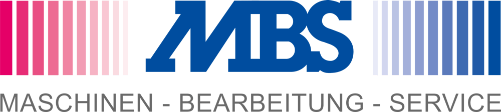 MBS Logo mit Verlauf von Pink zu Weiß, dann blauem Text "MBS", dann Verlauf von Hellblau zu Dunkelblau, darunter "MASCHINEN - BEARBEITUNG - SERVICE".