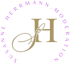 Logo Susanne Herrmann Moderation mit goldenem "S" und "H" in einem Kreis aus violettem Text.