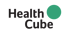 Health Cube Logo auf grünem Hintergrund mit einem grünen Kreis anstelle des "i".