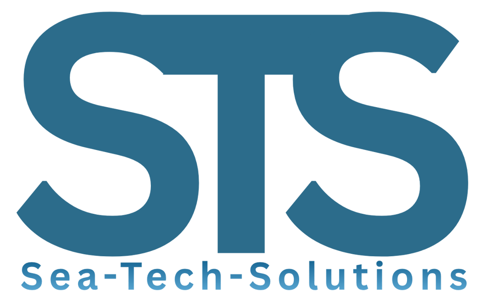 STS Sea-Tech-Solutions Logo auf dunkelgrünem Hintergrund.