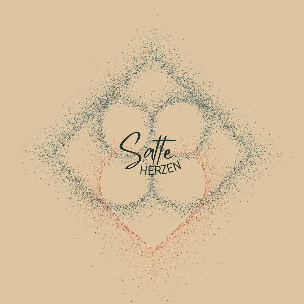 Ein Rautenmuster aus schwarzen und roten Punkten bildet vier Herzen; "Satte Herzen" steht in der Mitte.