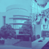 Moderne Geschäftsgebäude-Außenansicht, Großraumbüro und Konferenzraum.