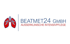 Beatmet24 GmbH Logo: Rote Lunge, blauer Text "BEATMET24 GMBH" und "AUSSERKLINISCHE INTENSIVPFLEGE".