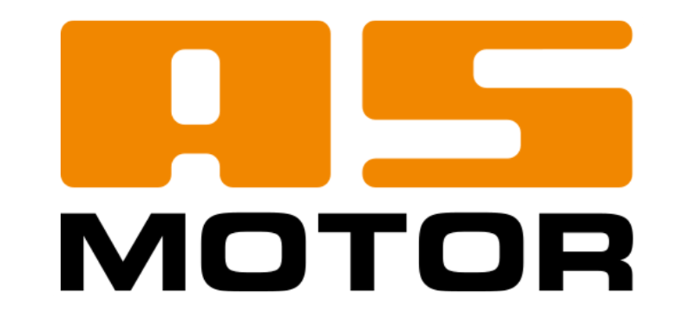 AS MOTOR Logo in Orange und Schwarz auf weißem Hintergrund.