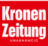 Rotes Quadrat mit weißem Text "Kronen Zeitung UNABHÄNGIG" in drei Zeilen.