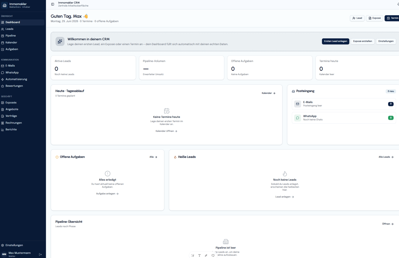 Immomakler CRM Dashboard
