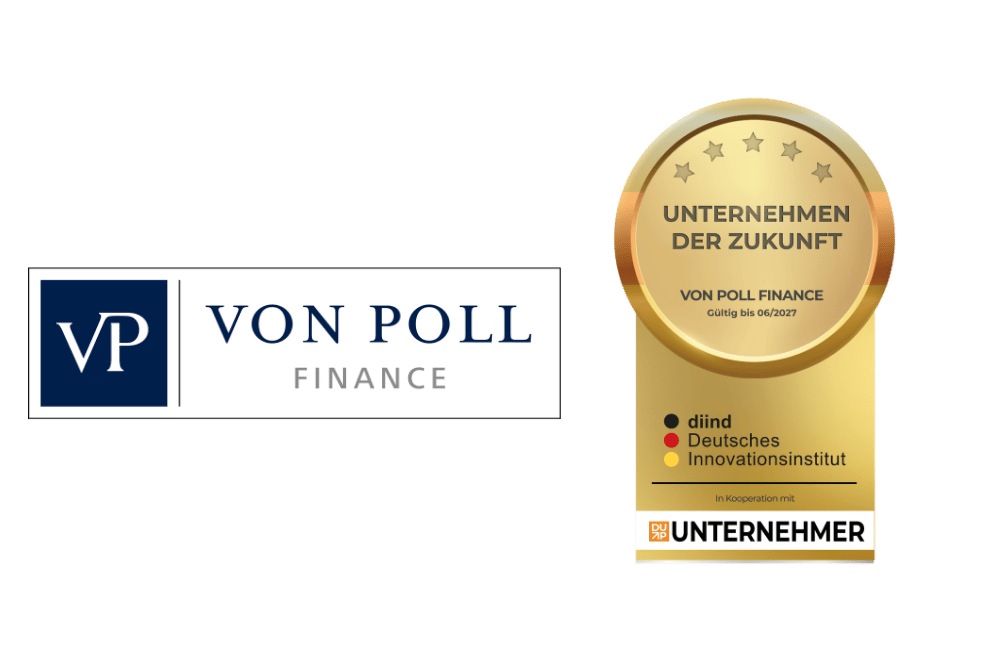 Logo von VON POLL FINANCE neben dem Siegel Unternehmen der Zukunft des Deutschen Innovationsinstituts.