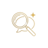 Liniensymbol: Lupe über einer Antwortblase mit KI-Funken.