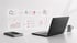 Laptop auf Schreibtisch mit schwebenden digitalen Symbolen für Datenanalyse, Prozessoptimierung und Projektmanagement.