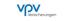 Blaues VPV Logo mit dem Schriftzug Versicherungen auf schwarzem Hintergrund.